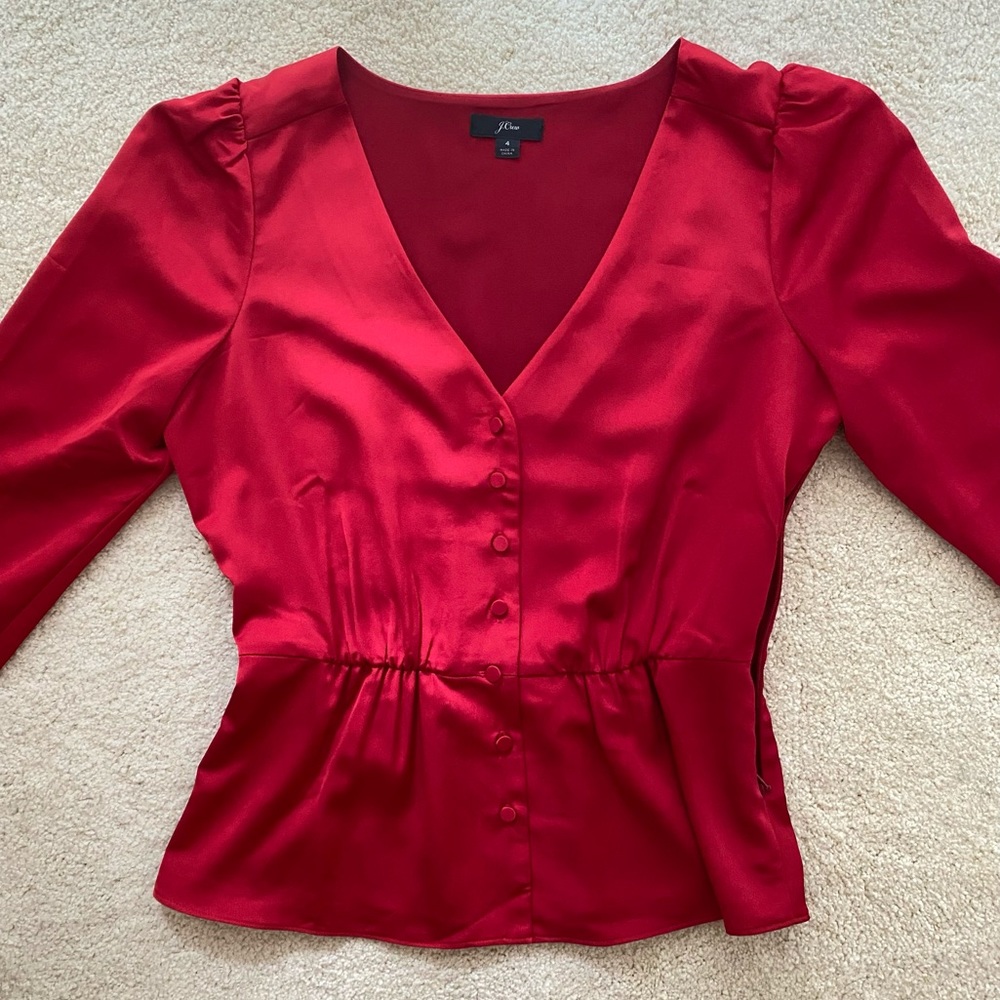 NWOT J. Crew Red Silk Like Blouse